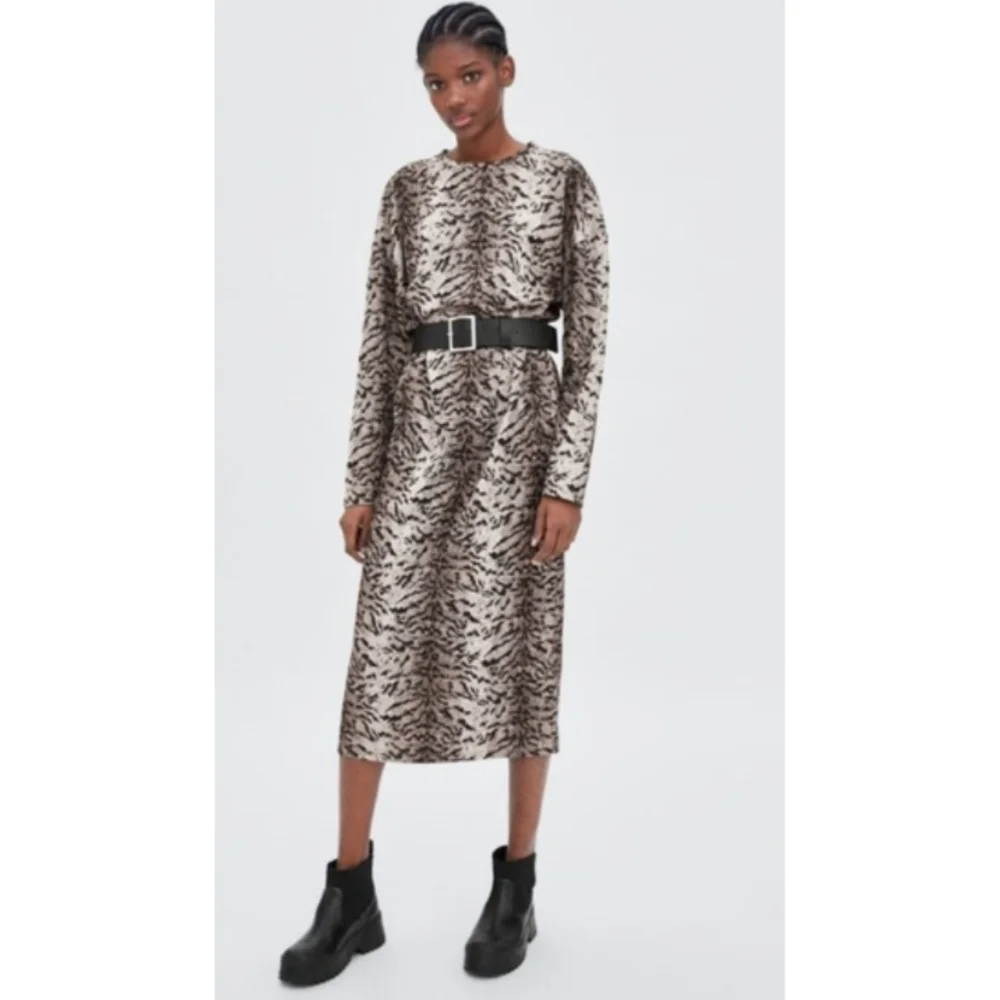 ZARA Belted Animal Print Midi Dress Size M - Picture 1 of 8